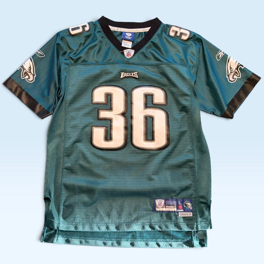 Vintage Philadelphia Eagles Jersey Boys Large Green NFL Westbrook 36 Reebok